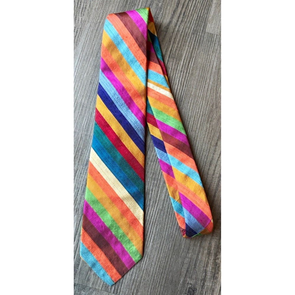 Vintage Chipp Shantung Silk Tie Multicolor Rainbow Stripe Ivy League Preppy